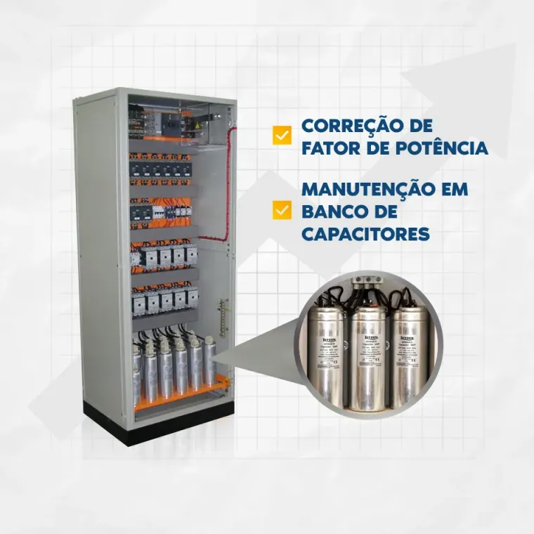 Painel de banco de capacitores automático para correção do fator de potência.